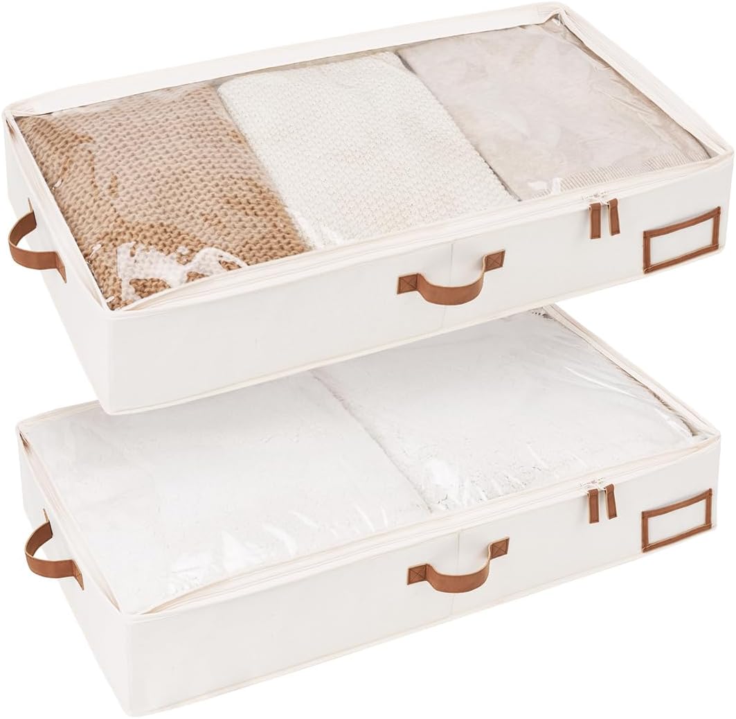 StorageWorks Underbed Storage Boxes with Lids (Large, Ivory White) — 2-Pack