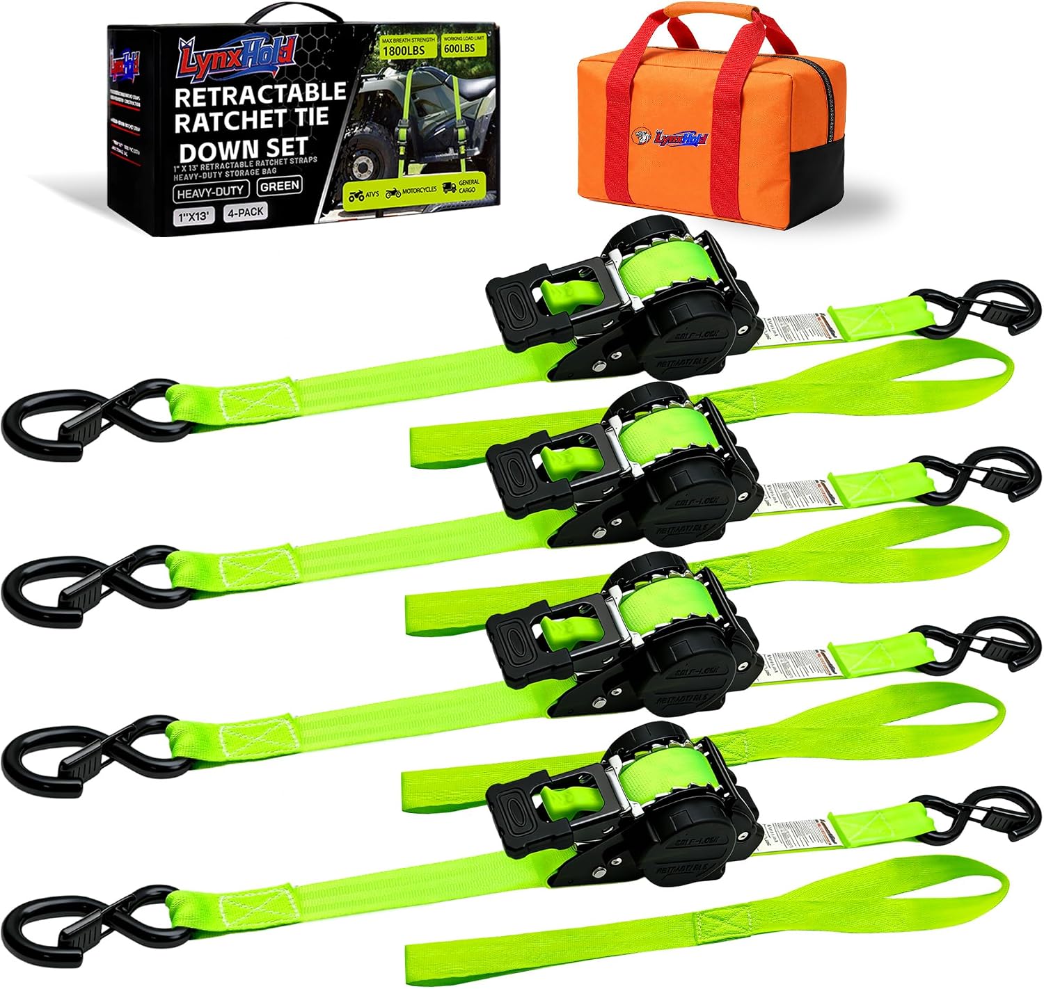 Detalle de Retractable Ratchet Straps 1,800 lb Break Strength