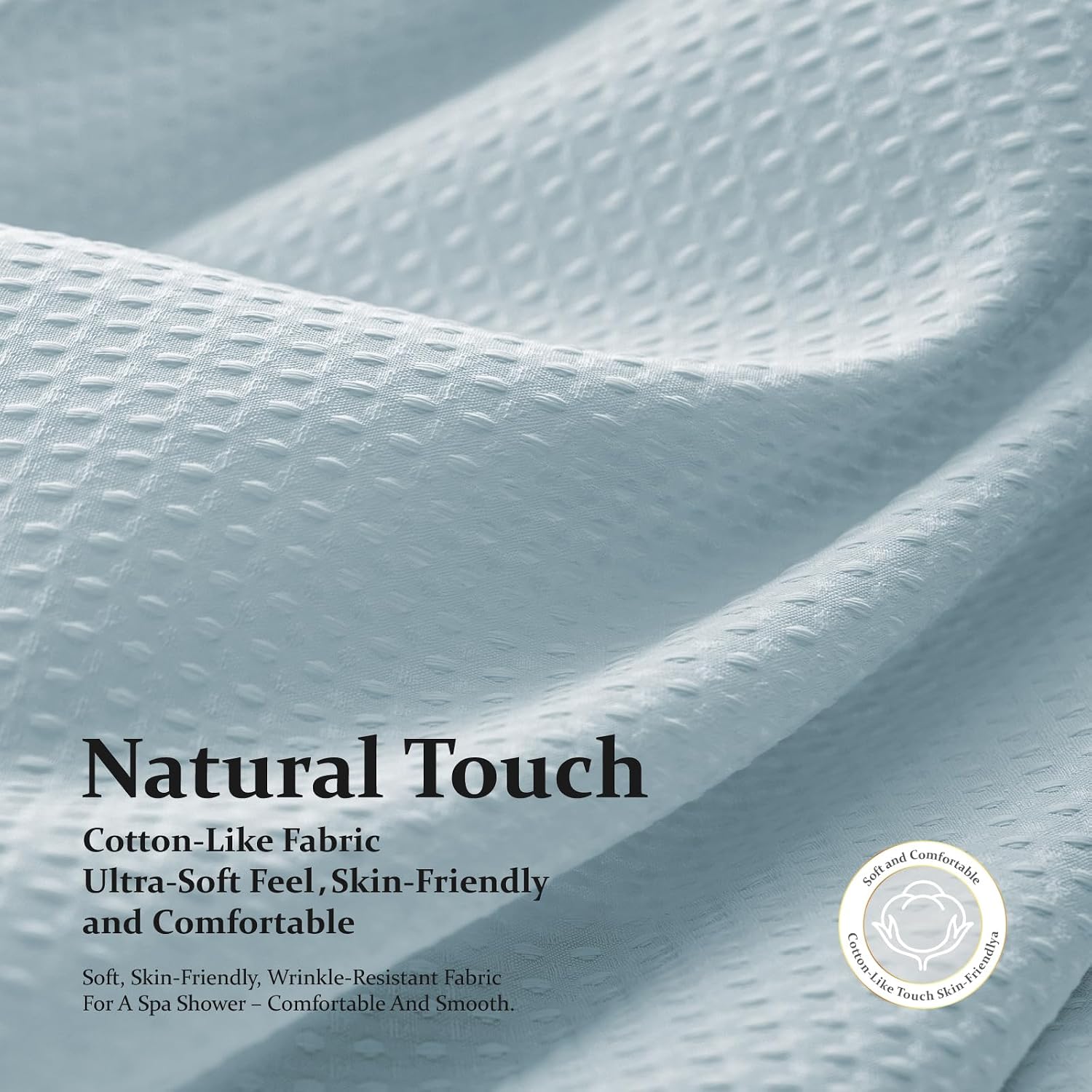 Detalle de Dynamene Fog Blue Waffle-Weave Fabric Shower Curtain, 256 GSM, Weighted Hem