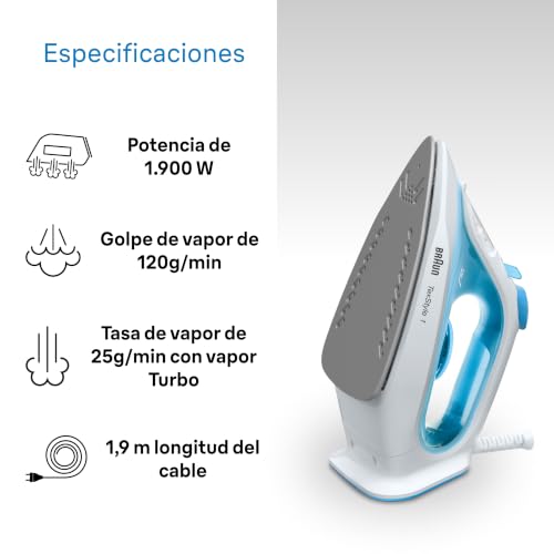 Detalle de Braun TexStyle 1 SI1029BL: plancha de vapor con suela antiadherente y calentamiento rápido