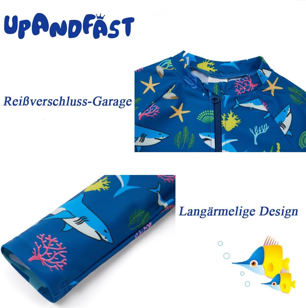 Detalle de upandfast Baby Badeanzug mit Schrägem Reißverschluss – UPF 50+ für Jungen und Mädchen