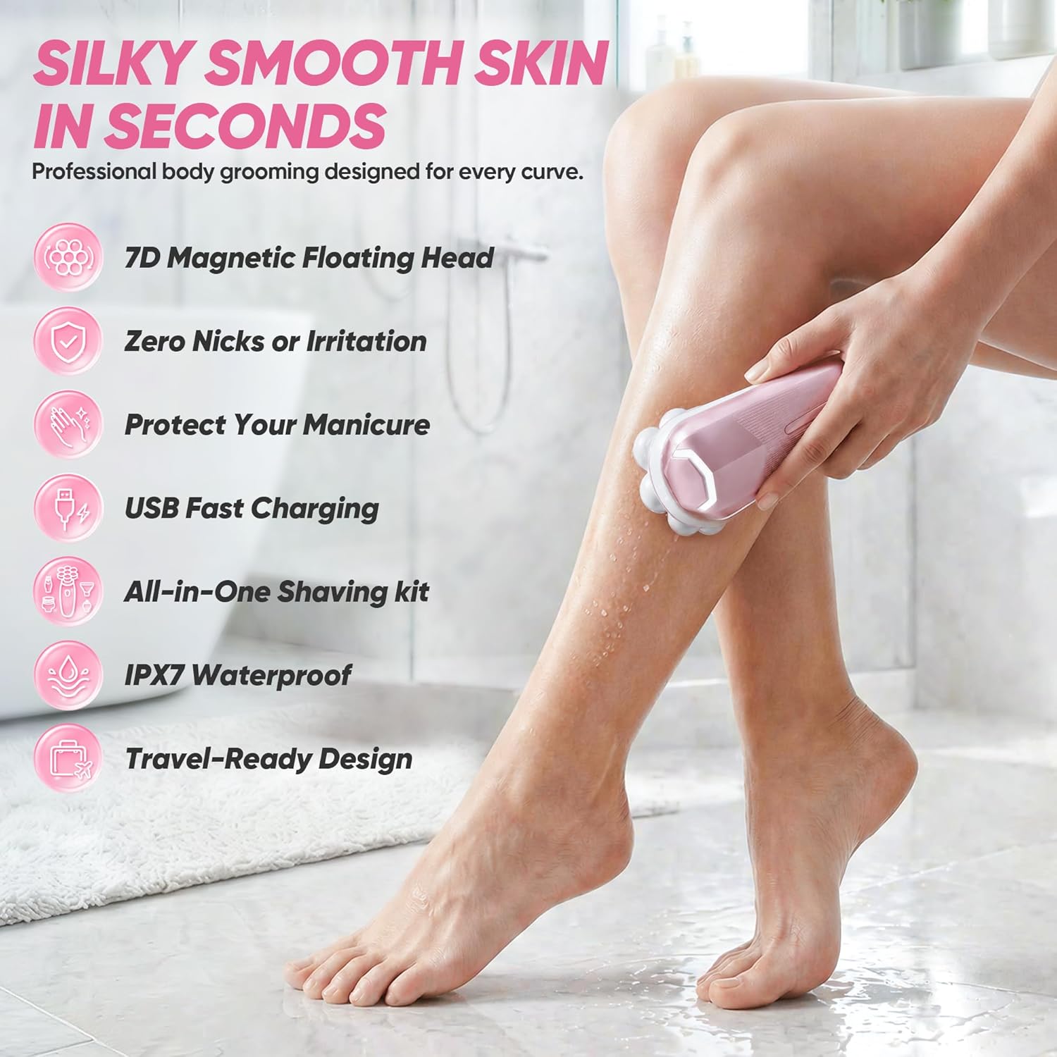 Detalle de Electric Shaver for Women with 7D Magnetic Heads: All-in-One Wet & Dry Grooming Kit