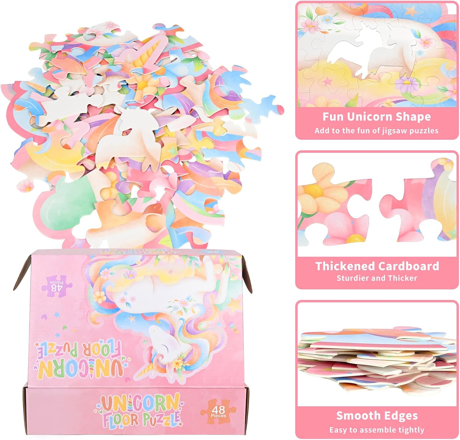 Detalle de Gatherfun 2025061201 Unicorn Floor Puzzle, 48 Large Pieces, 35.4 x 22.7 in
