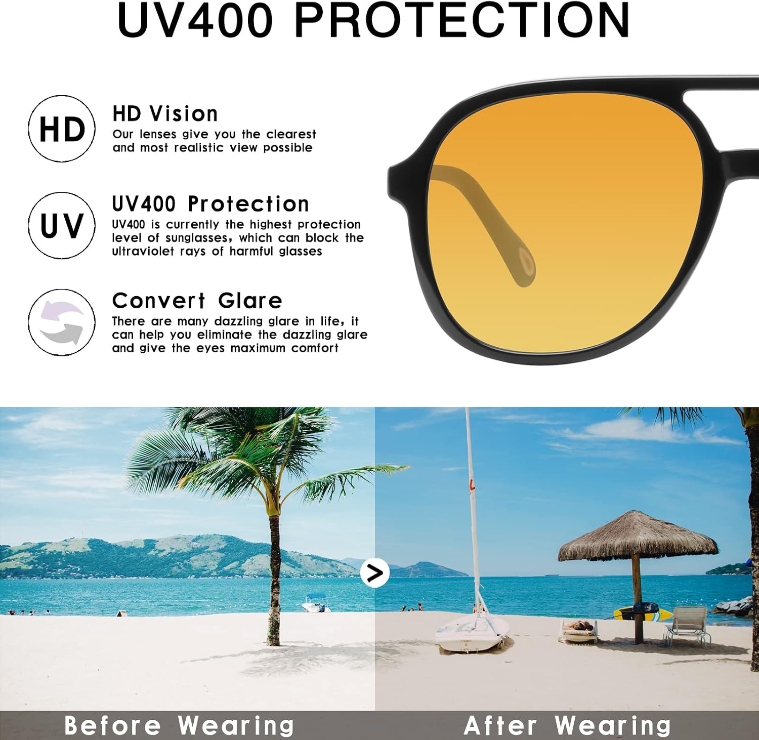 Detalle 2 de YDAOWKN Aviator Sunglasses UV400