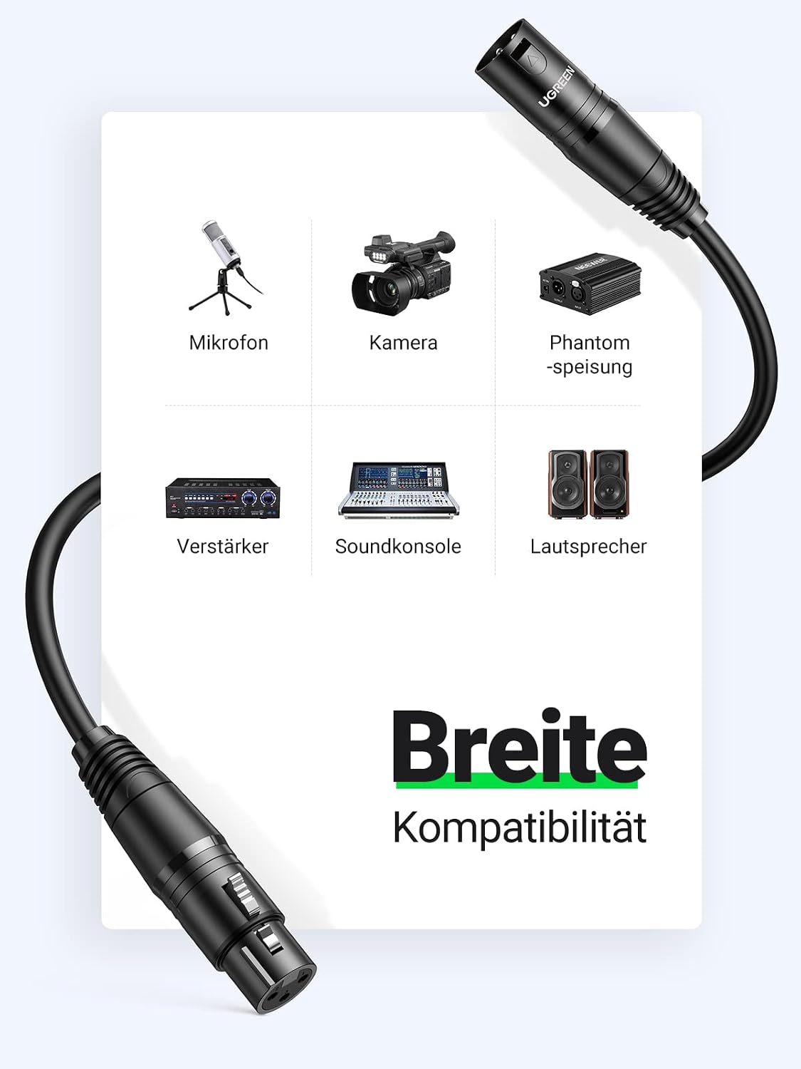 Thumbnail 2 de UGREEN XLR-Kabel 3-polig, Stereo-Mikrofonkabel, 2 m