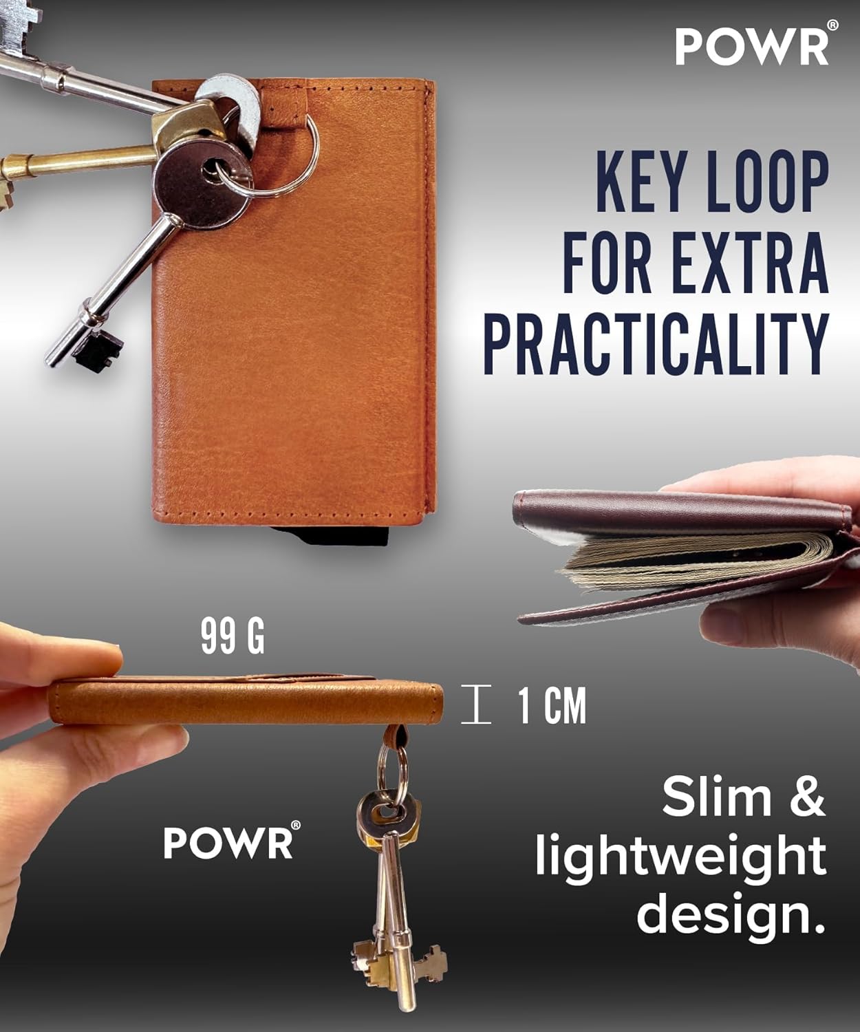 Thumbnail 3 de POWR RFID porta carte slim in metallo con blocco a doppio strato e porta badge pop-up