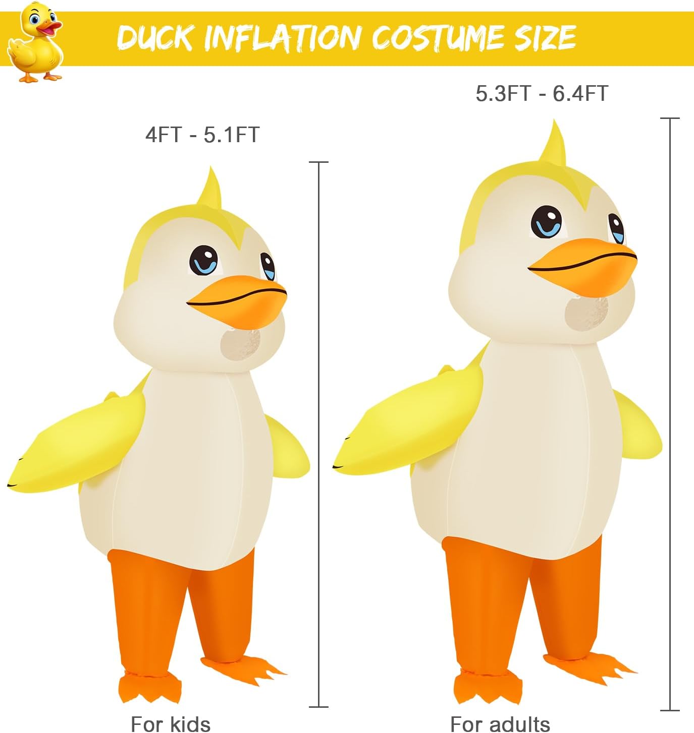 Detalle de M MH ZONE Inflatable Duck Costume for Adults and Kids, Bright Yellow with Fan