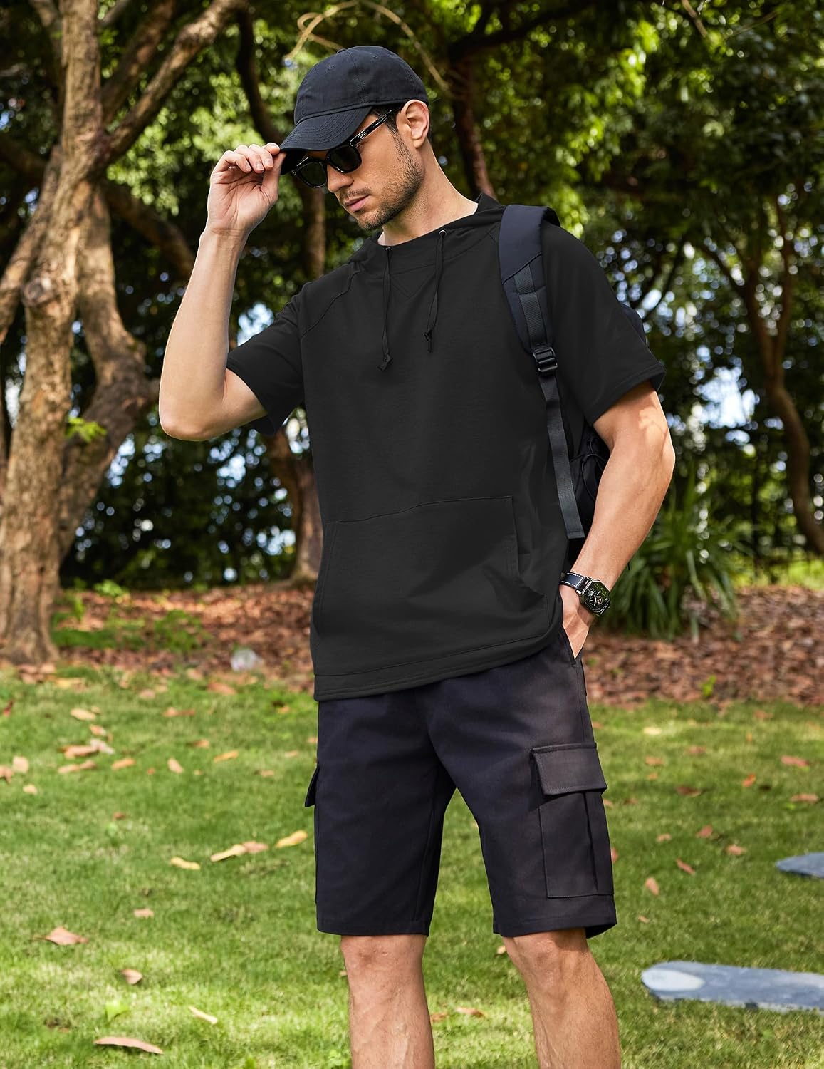 Thumbnail 3 de COOFANDY Sweat à Capuche Homme Manche Courte - Sweat léger avec Poche Kangourou, Style Urbain & Sport