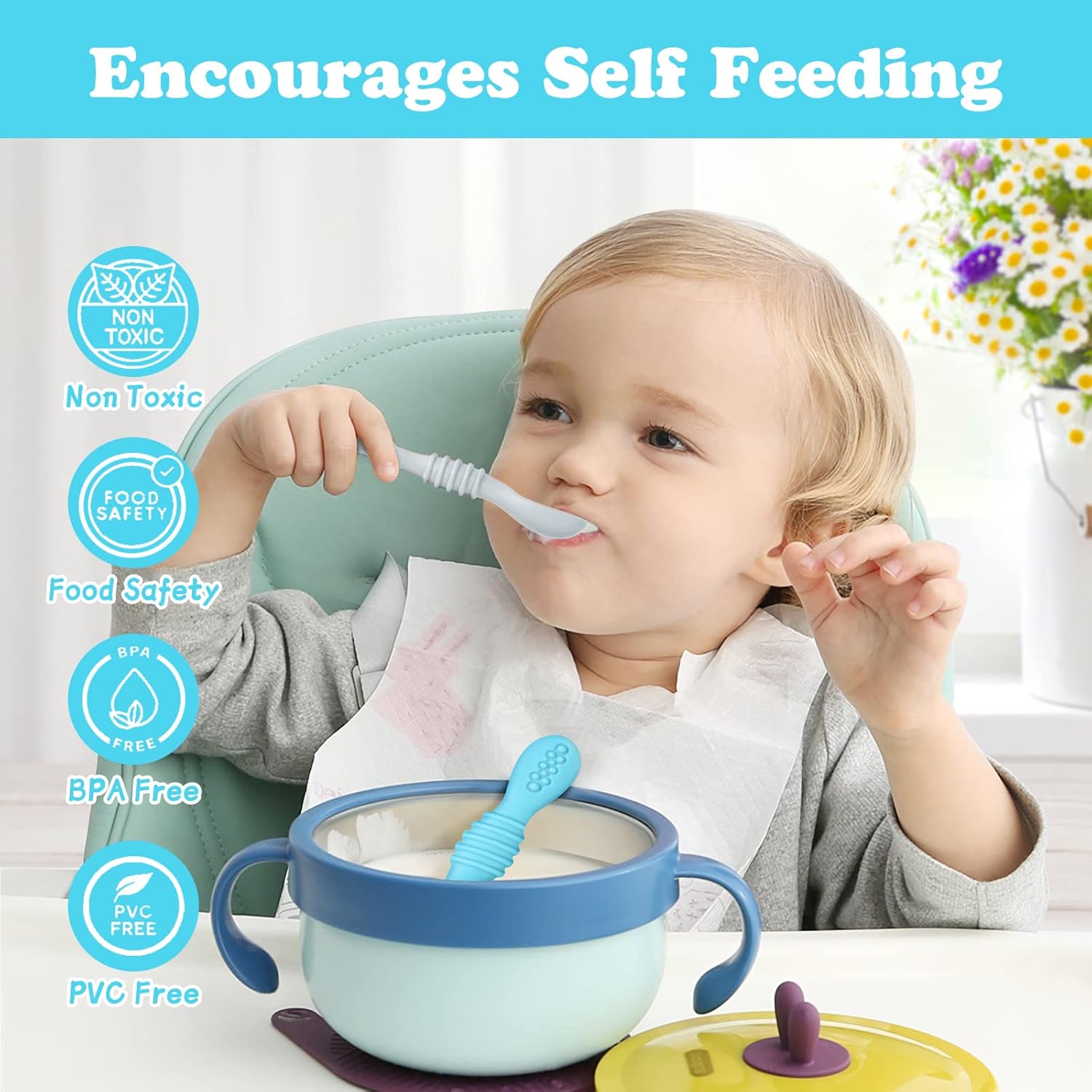 Thumbnail 4 de Vicloon Baby Fork and Spoon Set (3-piece) food-grade silicone weaning utensils for self-feeding