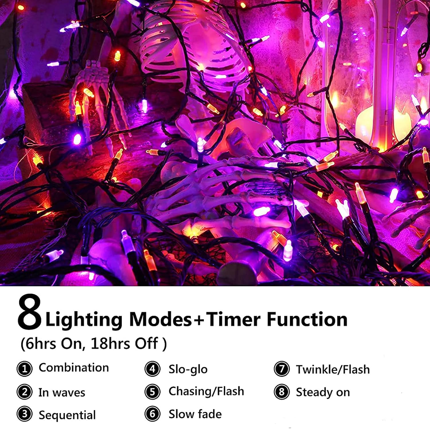 Detalle 2 de Joomer Battery-Operated Halloween String Lights, 33 Feet, 100 Orange and Purple LEDs