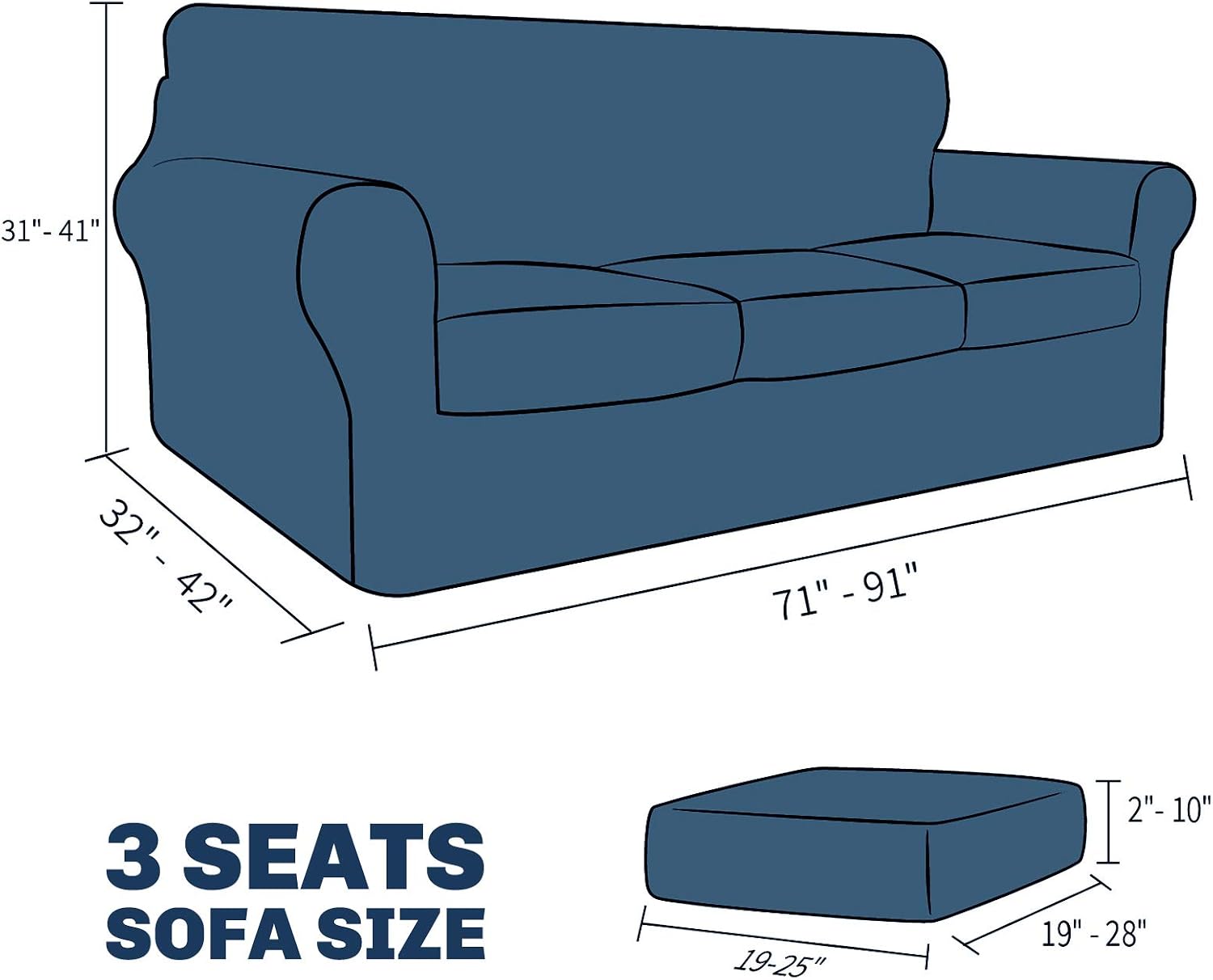 Detalle de JIVINER 4-Piece Stretch Sofa Cover for 3 Cushions, Peacock Blue