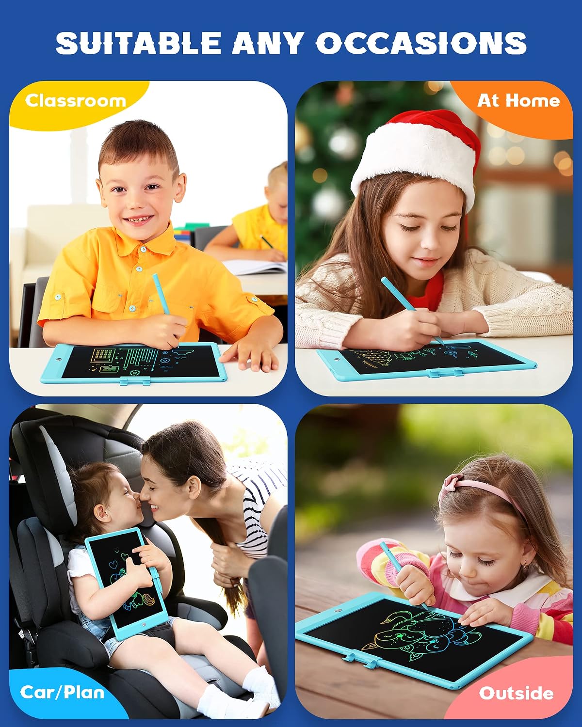 Detalle de Bravokids 10-Inch LCD Writing Tablet for Ages 3–6 (Blue) — Reusable Doodle Board