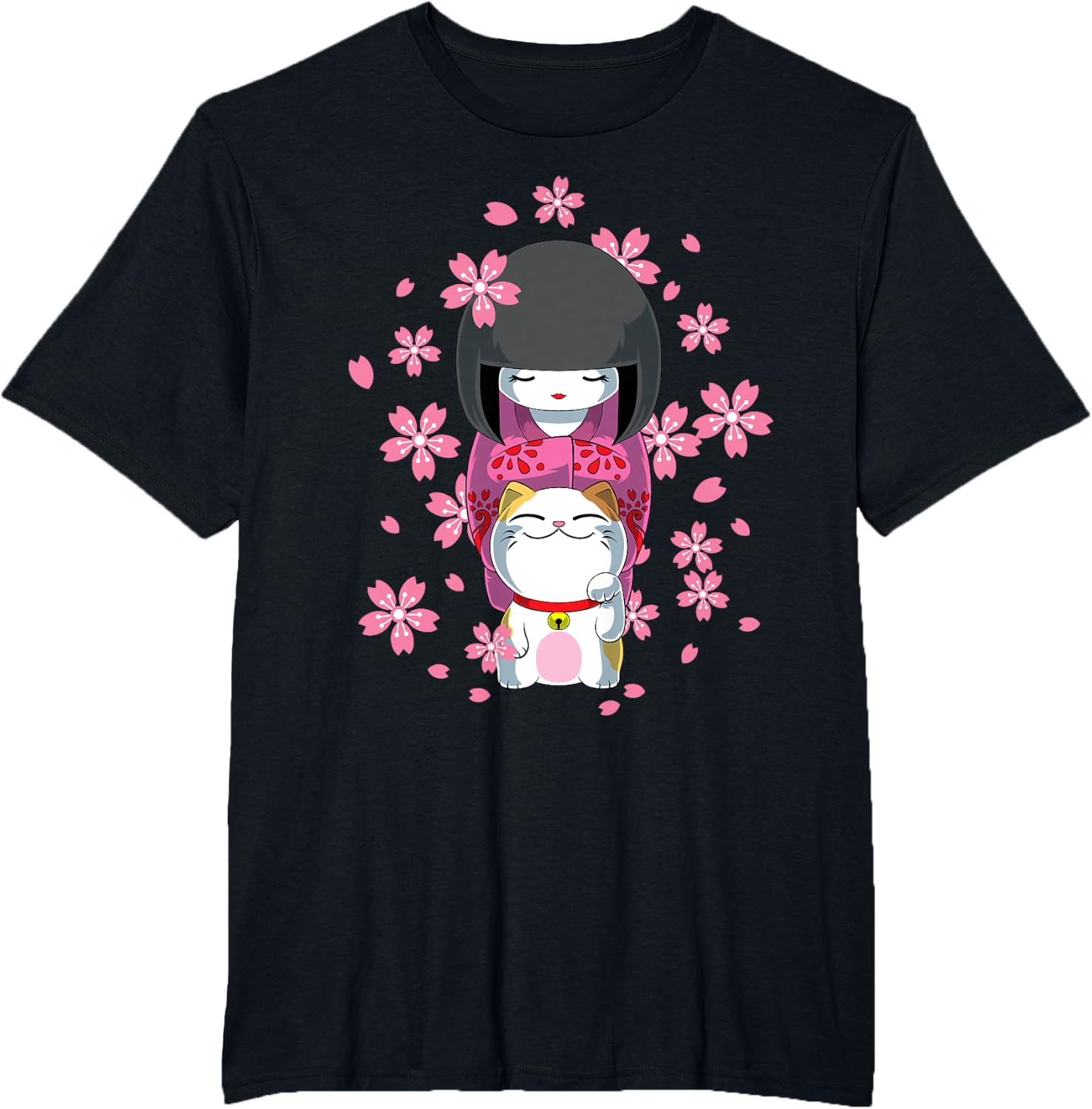 Detalle 2 de Bambola Kokeshi kawaii con gatto fortunato