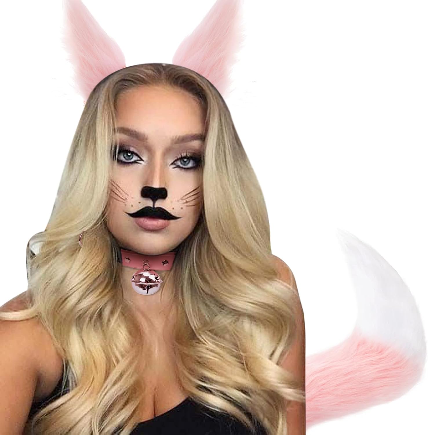 Detalle de DRESHOW Fuchs Kunstpelz Schwanz + Katzenohren Haarspange + Halsband Cosplay-Set – Halloween und Karneval