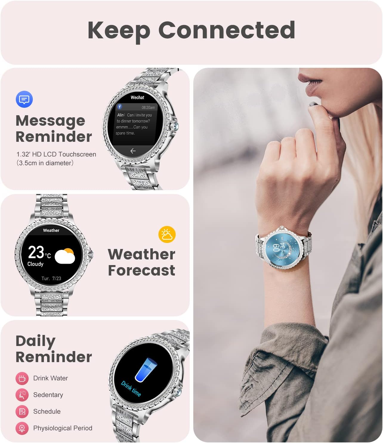 Detalle 2 de LIGE Reloj Inteligente Mujer con Llamada Bluetooth y Funciones⏱