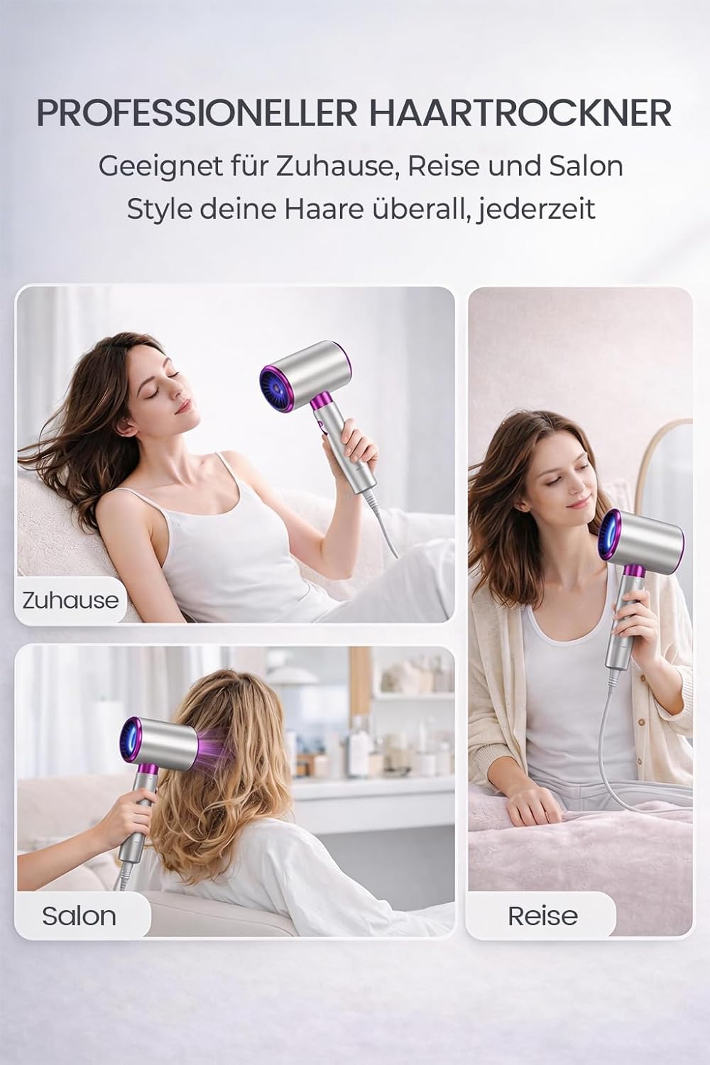 Detalle 2 de DMTIVMG 2400W Ionen-Haartrockner mit Kaltluftstufe – leiser Haartrockner für Zuhause