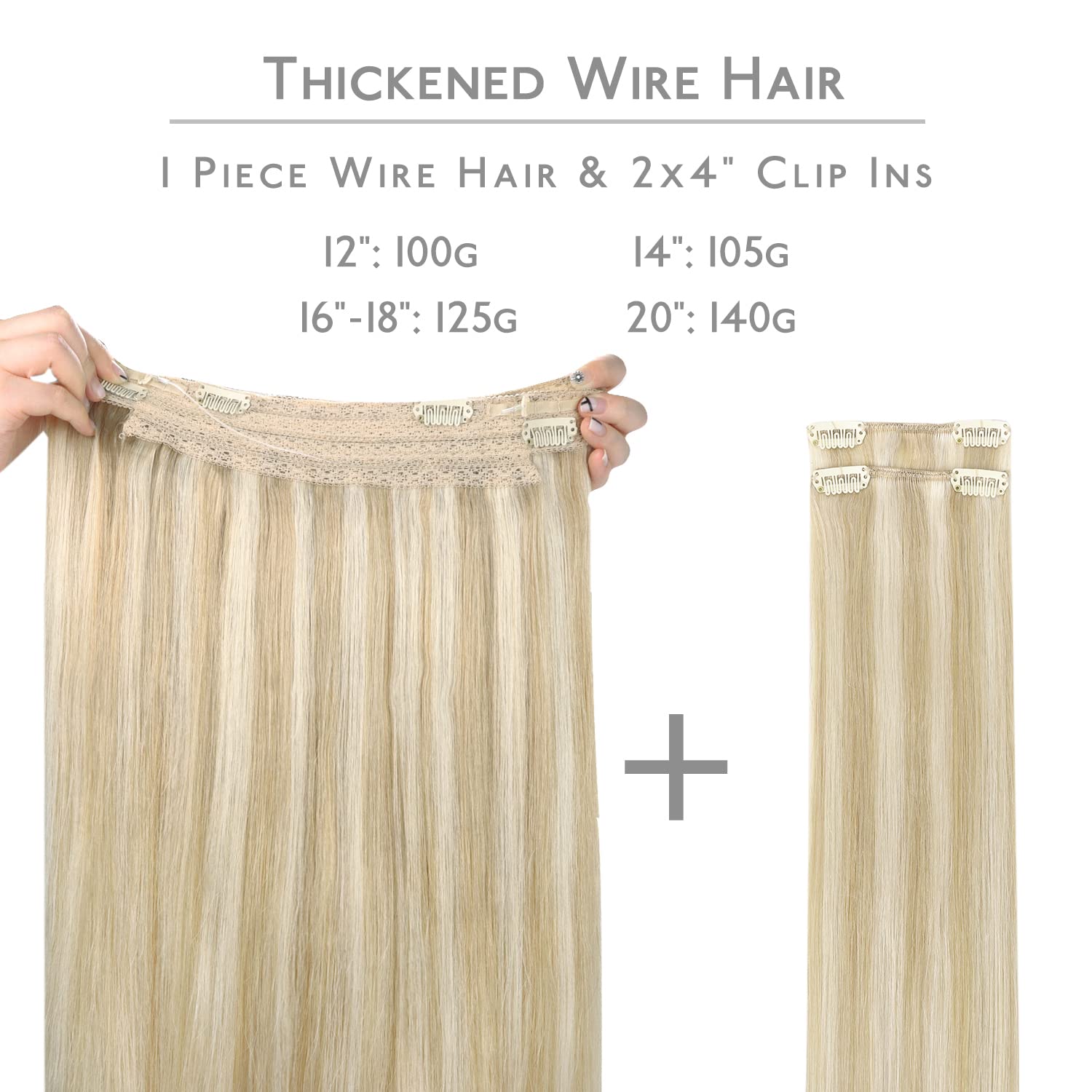 Thumbnail 1 de WENNALIFE Wire Hair Extensions – 18 inch, 125g, Dirty Blonde Highlighted Bleach Blond Remy Real Human Hair with Invisible Wire