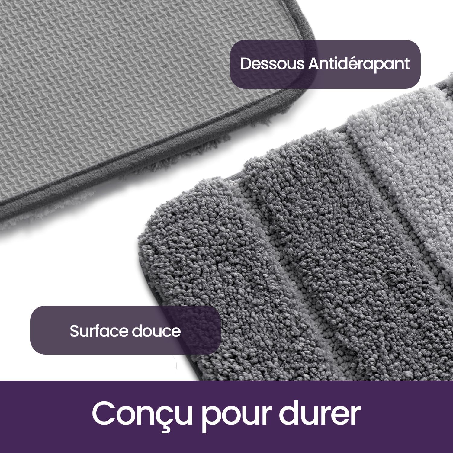 Thumbnail 4 de DEXI Tapis de salle de bain set 2 pièces 40 x 60 cm gris, antidérapant et lavable en machine