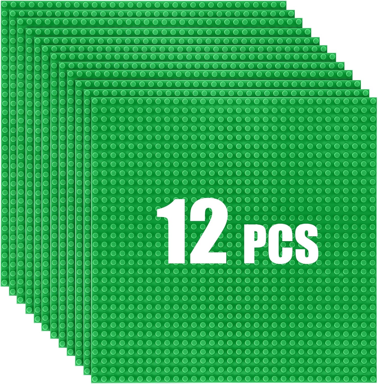 Detalle de HUIZDQ Grundplatten-Set, 12 Stück, 32×32 Noppen, kompatibel mit großen Marken, Grün