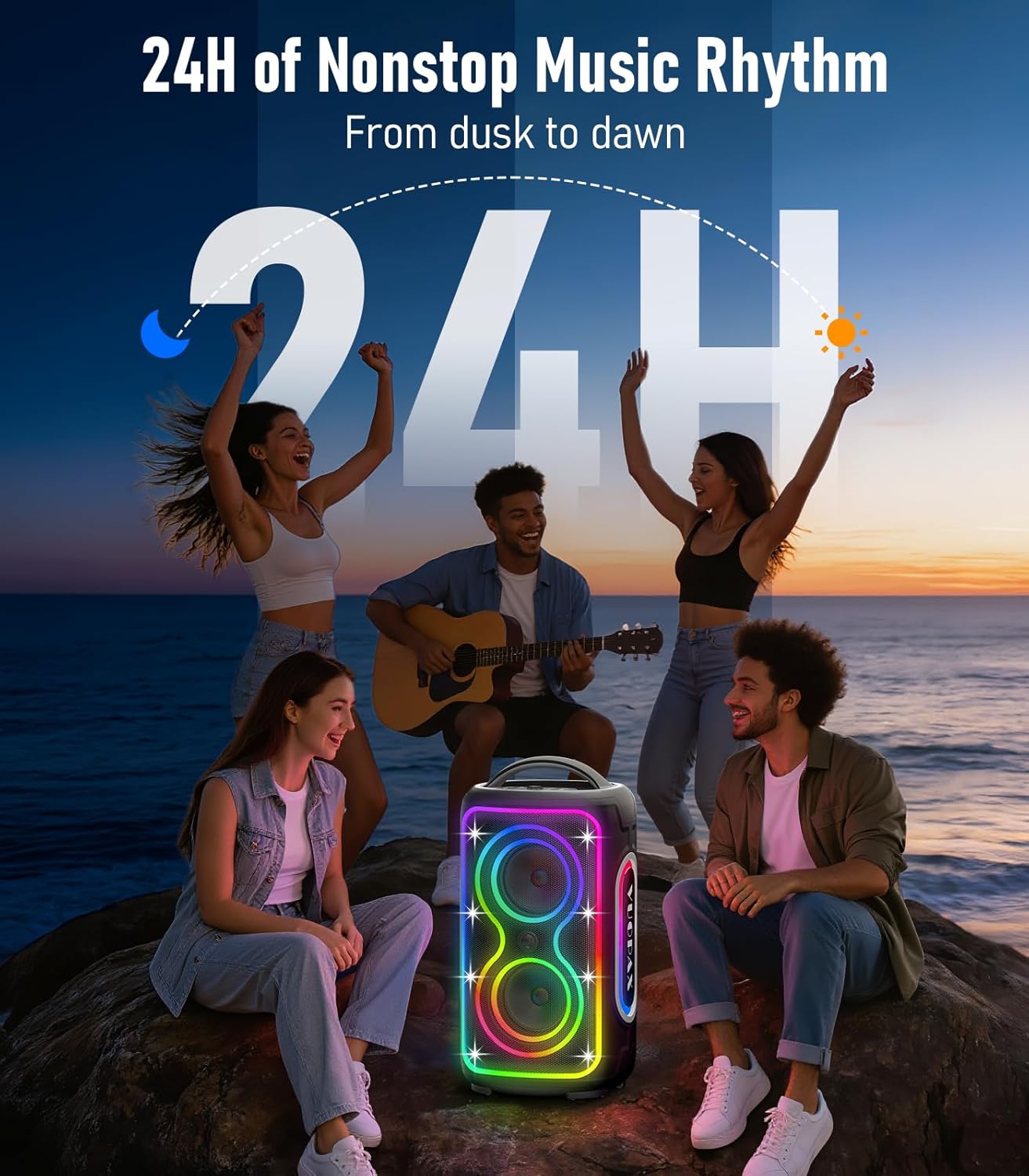 Thumbnail 1 de VUOPAX Bluetooth Lautsprecher Groß Party – 200W, IP65, 24h Akku, TWS, RGB-Lichtshow