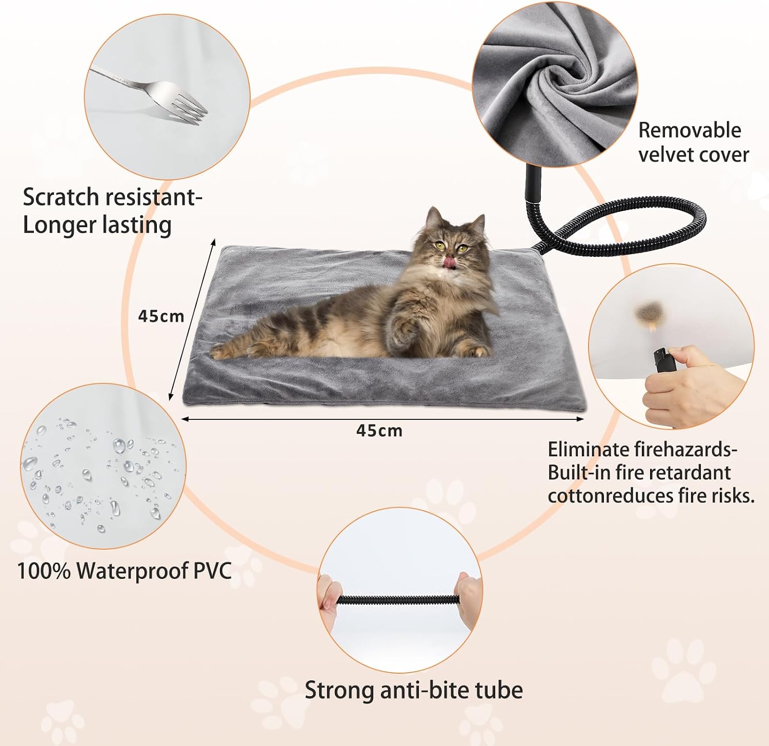 Detalle de Cat Heat Pad Electric 45x45cm heating mat with timer 🐾