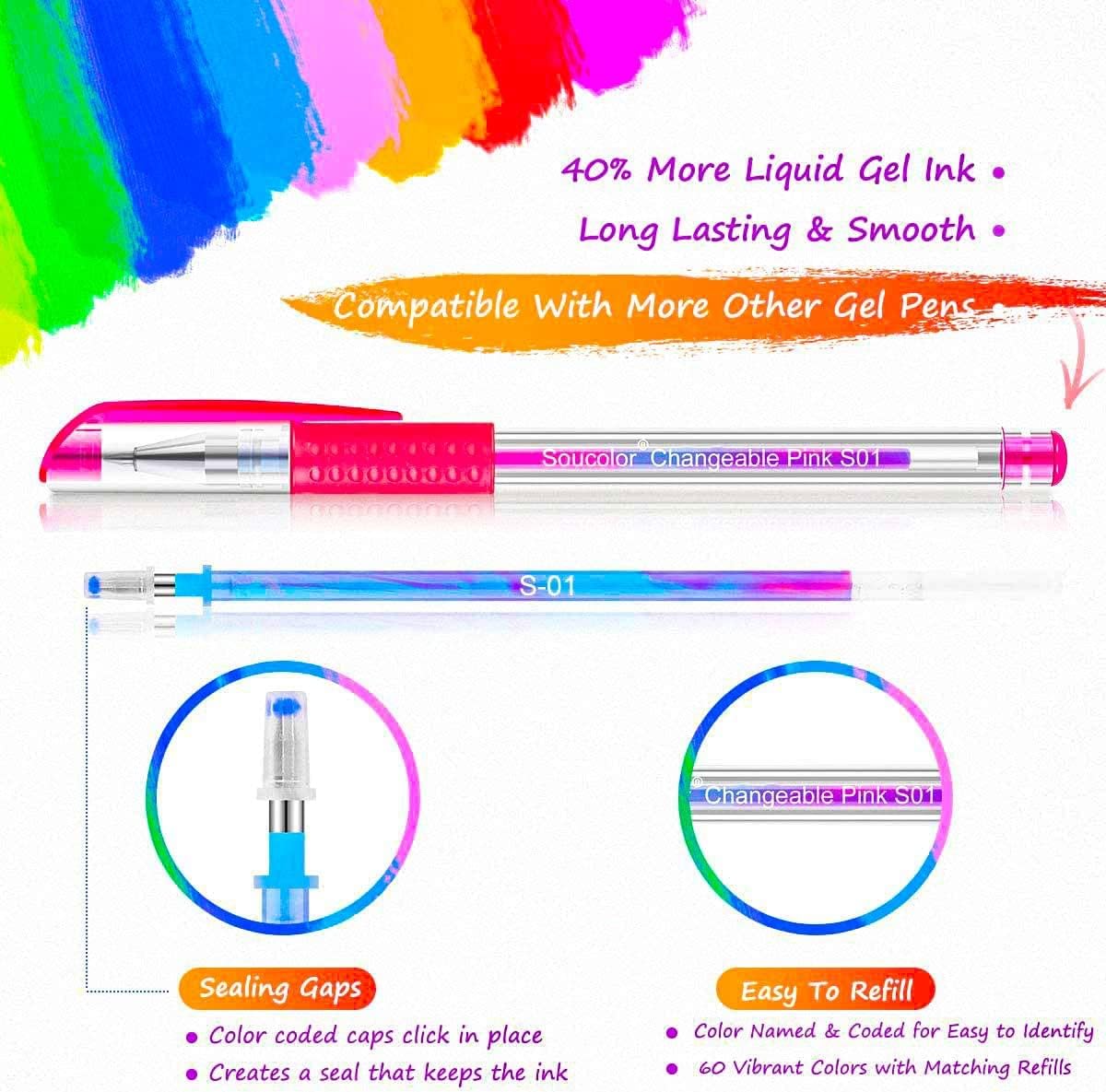 Detalle de Soucolor 120 Gel Pen Set with 60 Colors, Matching Refills, and Zipper Case