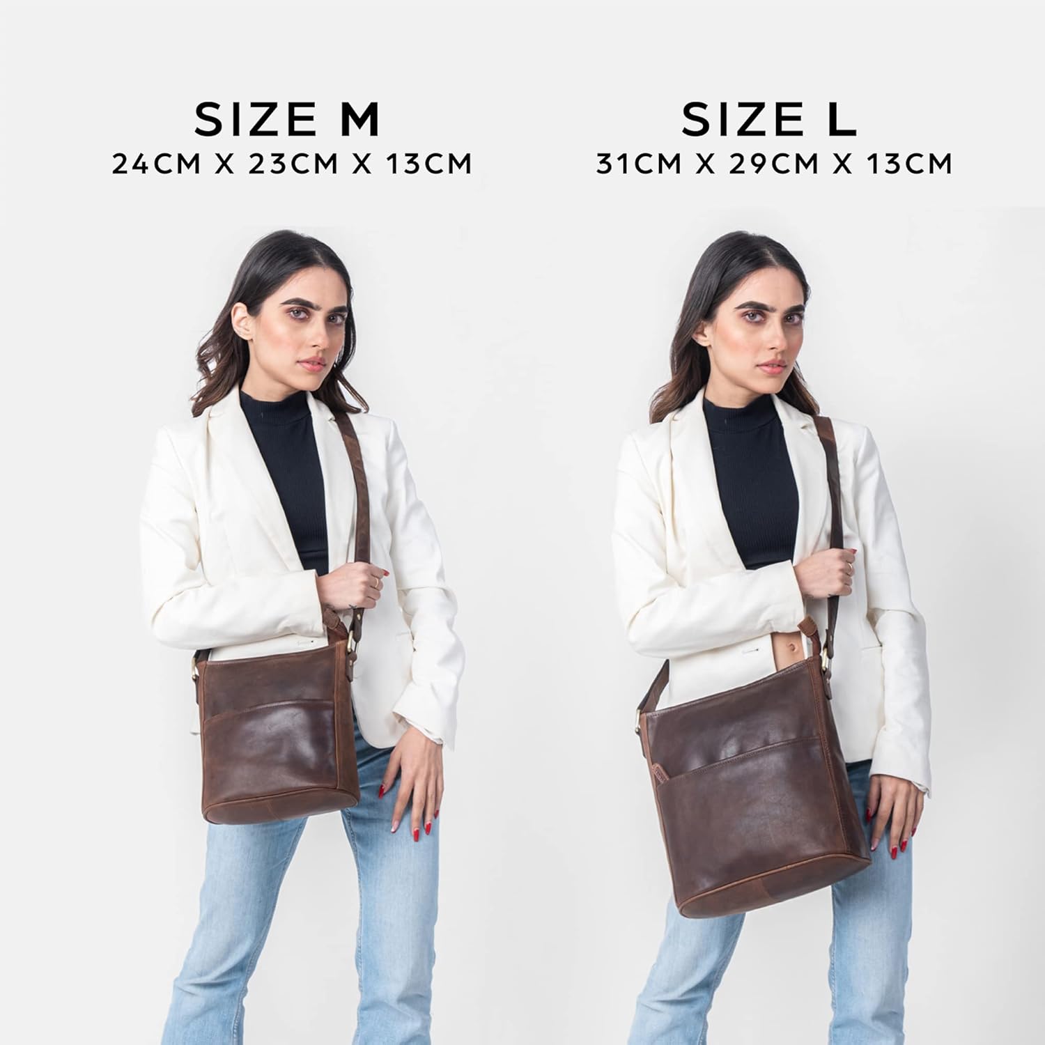 Thumbnail 5 de LEABAGS Leder Handtasche Damen „Milano“ – Umhängetasche aus echtem Leder für Arbeit, Uni & Freizeit