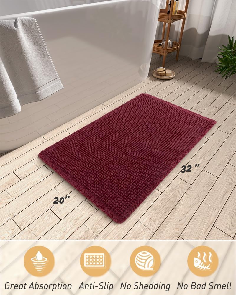 Thumbnail 1 de AMOAMI Upgraded Waffle Bath Mat (20" x 32") in Burgundy