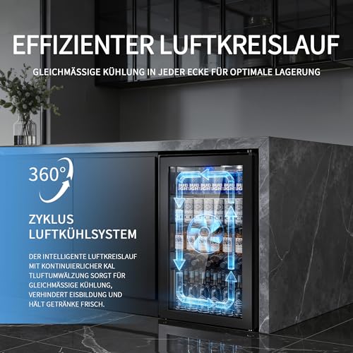 Detalle 2 de Airfish Getränkekühlschrank mit Glasfront 86L – 130 Dosen, verstellbare Regale, flexibel einsetzbar