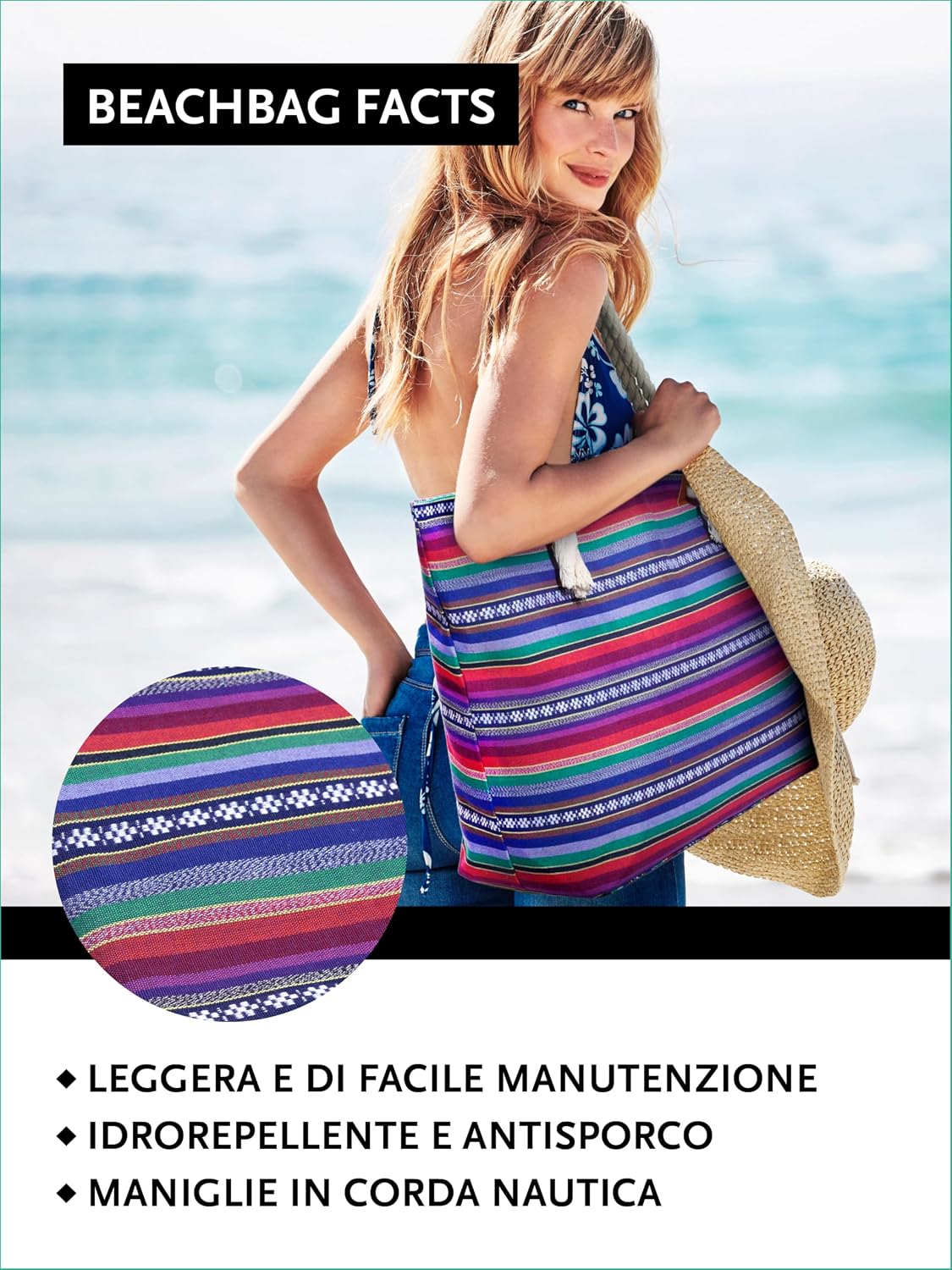 Detalle 2 de DonDon Grande borsa da spiaggia 58x38x18