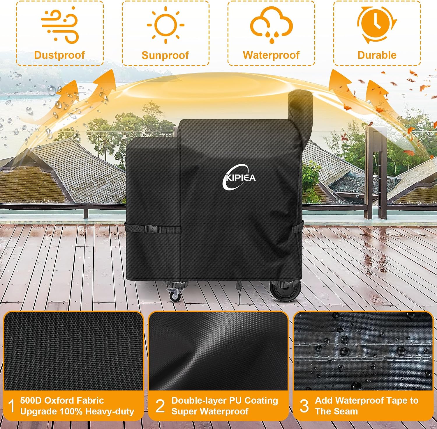 Detalle de Kipiea B5-3-B1 Pellet Grill Cover, 500D Oxford Fabric, Waterproof