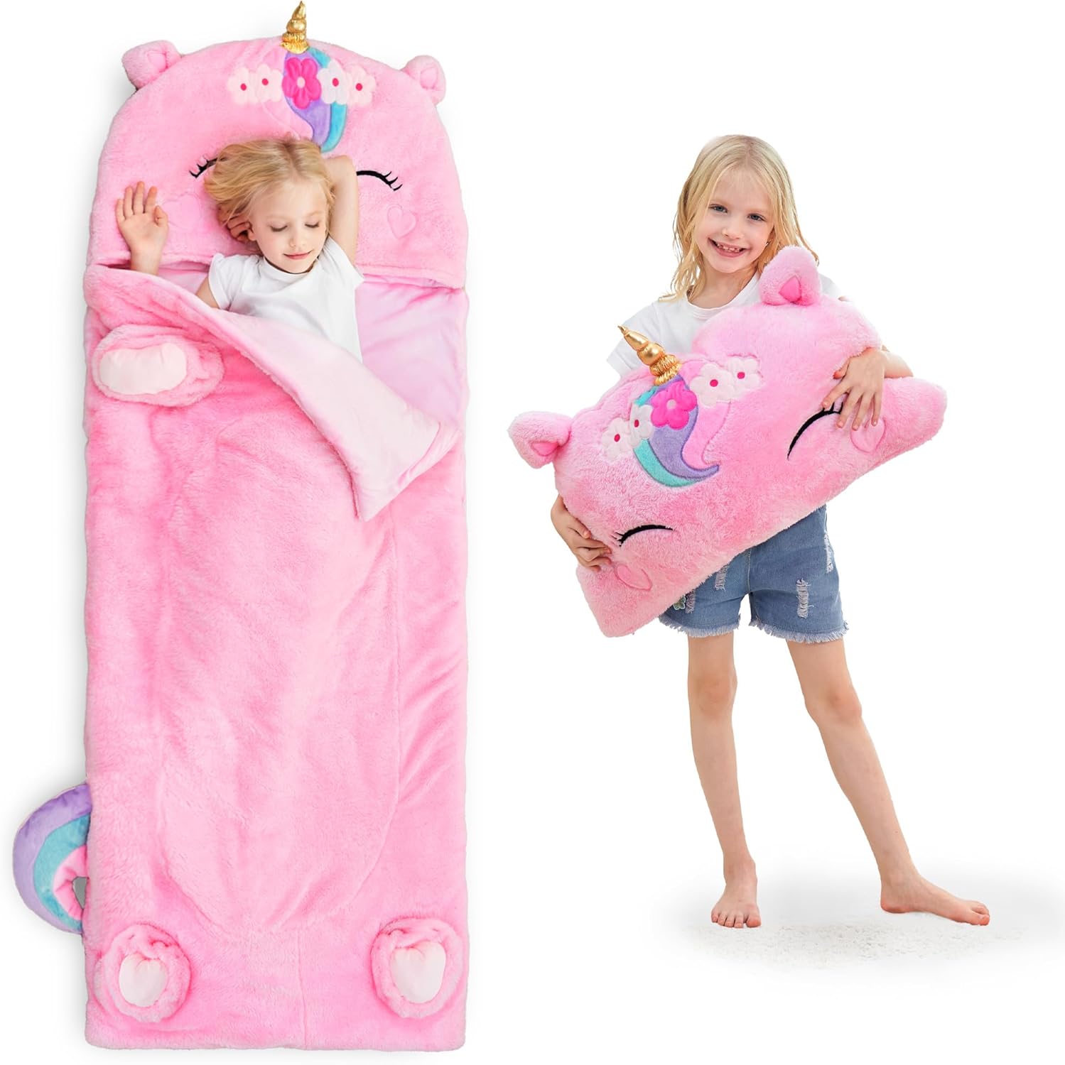 Detalle de iPlay iLearn Kids Unicorn Sleeping Bag 2-in-1 Toddler Nap Mat (Plush Slumber Sack)