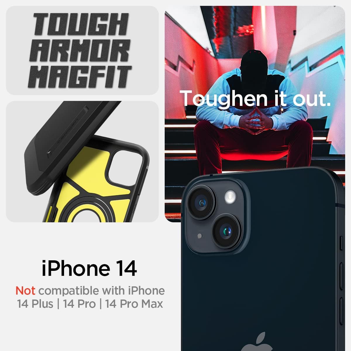 Detalle 2 de Spigen Tough Armor Magfit pour iPhone 14 : coque MagSafe noire