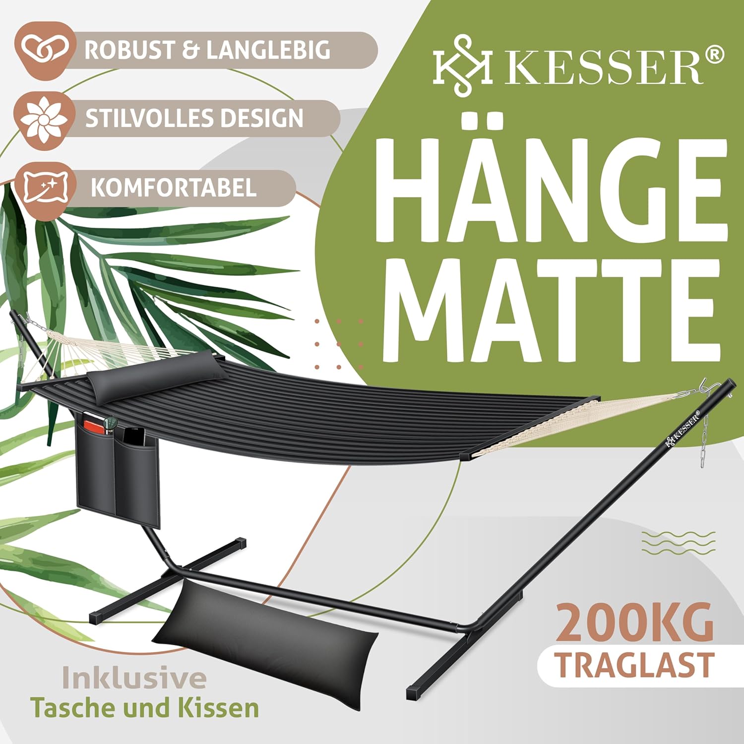 Thumbnail 1 de KESSER® Hängematte Hill mit Gestell, Kissen & Doppel-Hängesessel für 2 Personen (bis 200 kg), Anthrazit