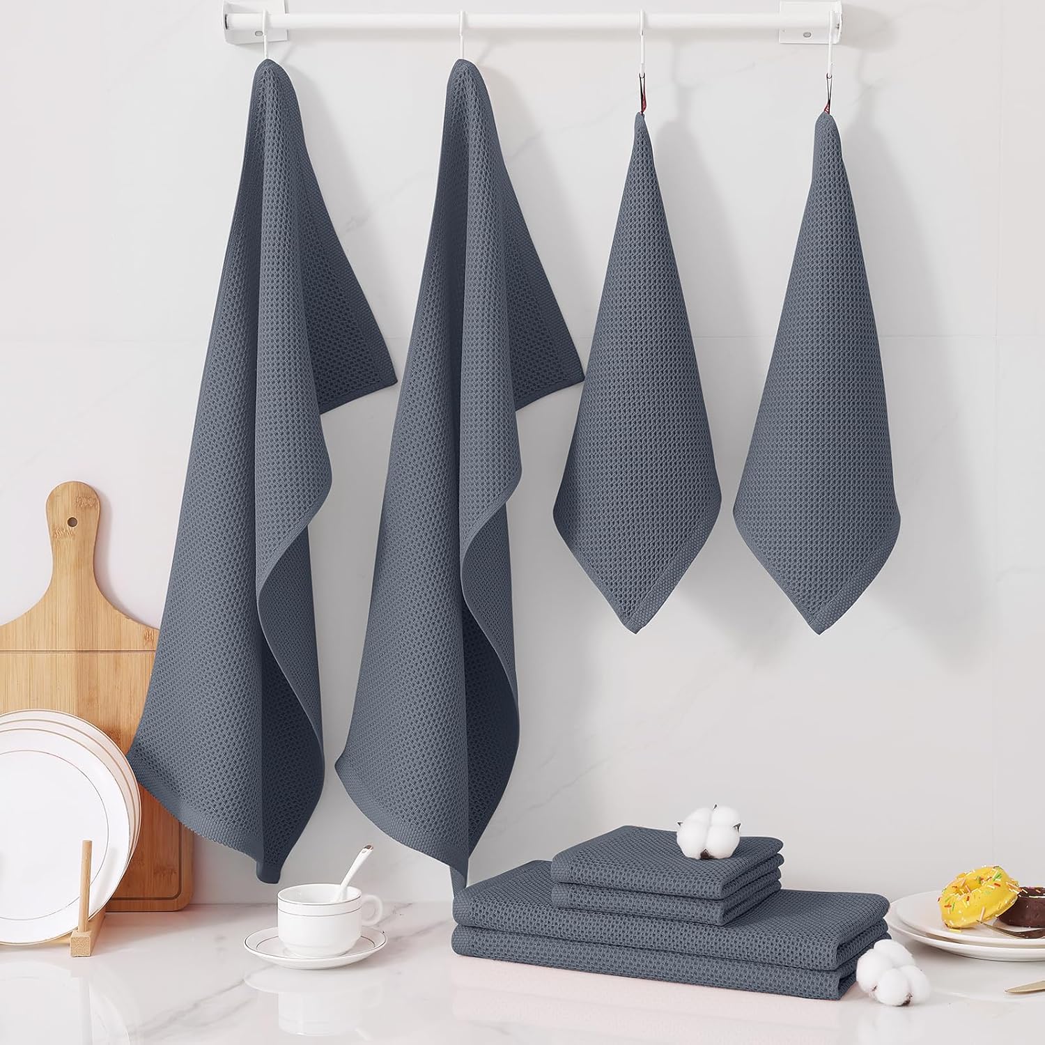 Thumbnail 6 de Homaxy 100% Cotton Kitchen Towels & Dishcloths Set (10-Pack) — 12x12" & 13x28", Dark Grey