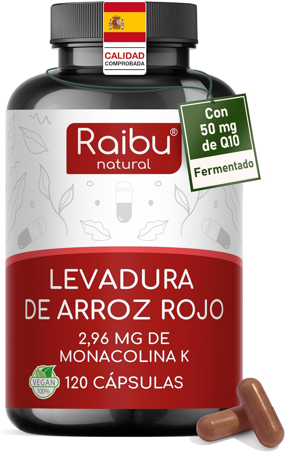 Detalle de Levadura de arroz rojo con Q10 120 cápsulas