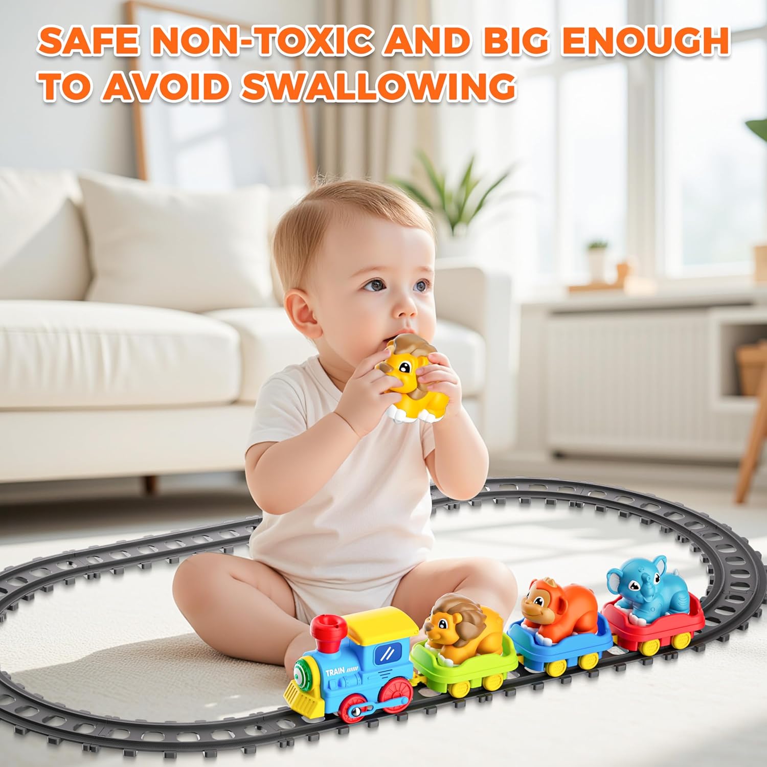 Thumbnail 3 de Toddler Steam Electric Train Set with Music & Lights (with Tracks Accessories) and 3 Animal Cars