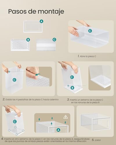Thumbnail 6 de SONGMICS Cajas de Zapatos: Organizador de Plástico, Plegable y Apilable (12 uds, Talla 43) - Transparente y Blanco Nube