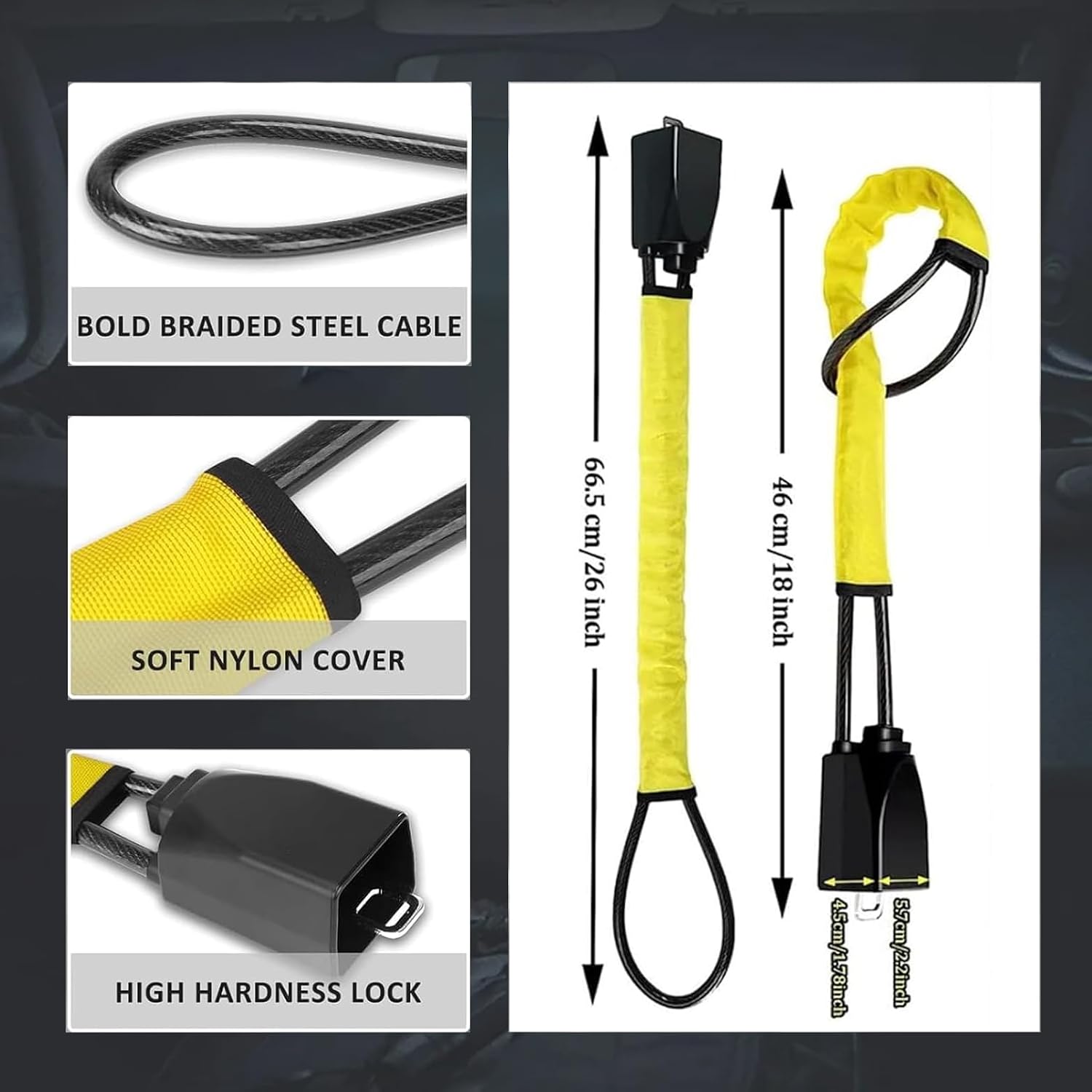 Thumbnail 1 de Steering Wheel Lock Anti Theft Device – Heavy Duty Cable Lock (Universal Fit)