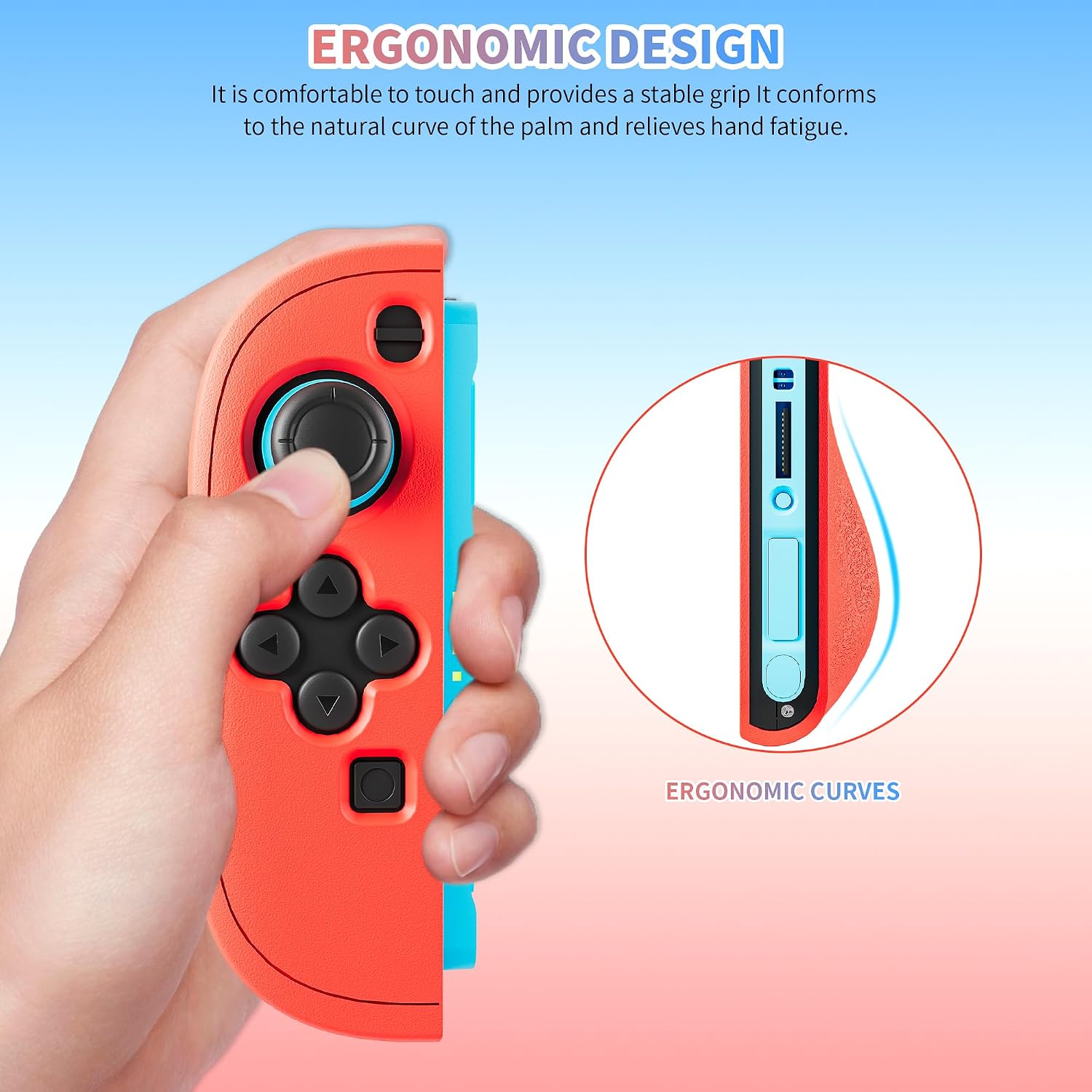 Detalle de FUNDIARY Switch 2 Grip Case, Silicone Controller Cover, Blue and Red