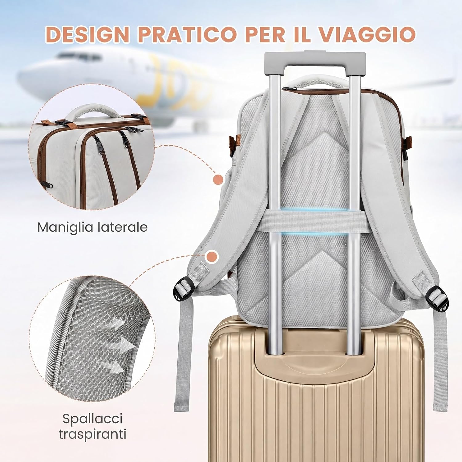 Detalle 2 de Zaino MATEIN 40x30x20 24L per Ryanair: bagaglio a mano cabina impermeabile con scomparto PC fino a 15,6”