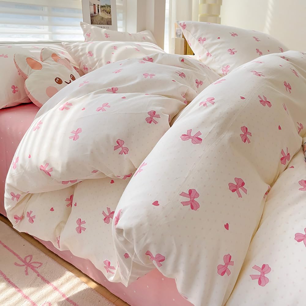 Thumbnail 4 de Covebett Bettwäsche 135x200 Mädchen Weiß Rosa Schleifen