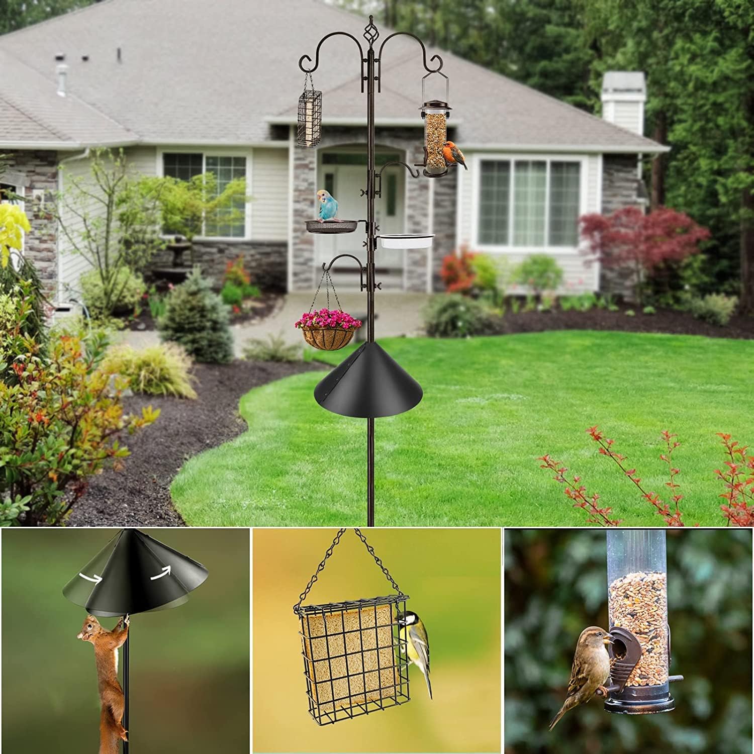 Detalle 2 de MIXXIDEA bird feeder station kit with squirrel baffle, suet cage and mesh tray