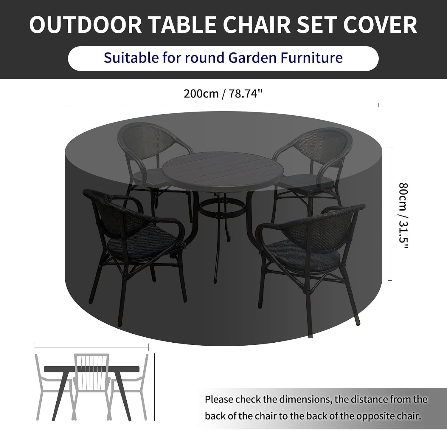 Detalle 2 de PATIO PLUS Garden Heavy Duty Round Table Cover 200x80cm
