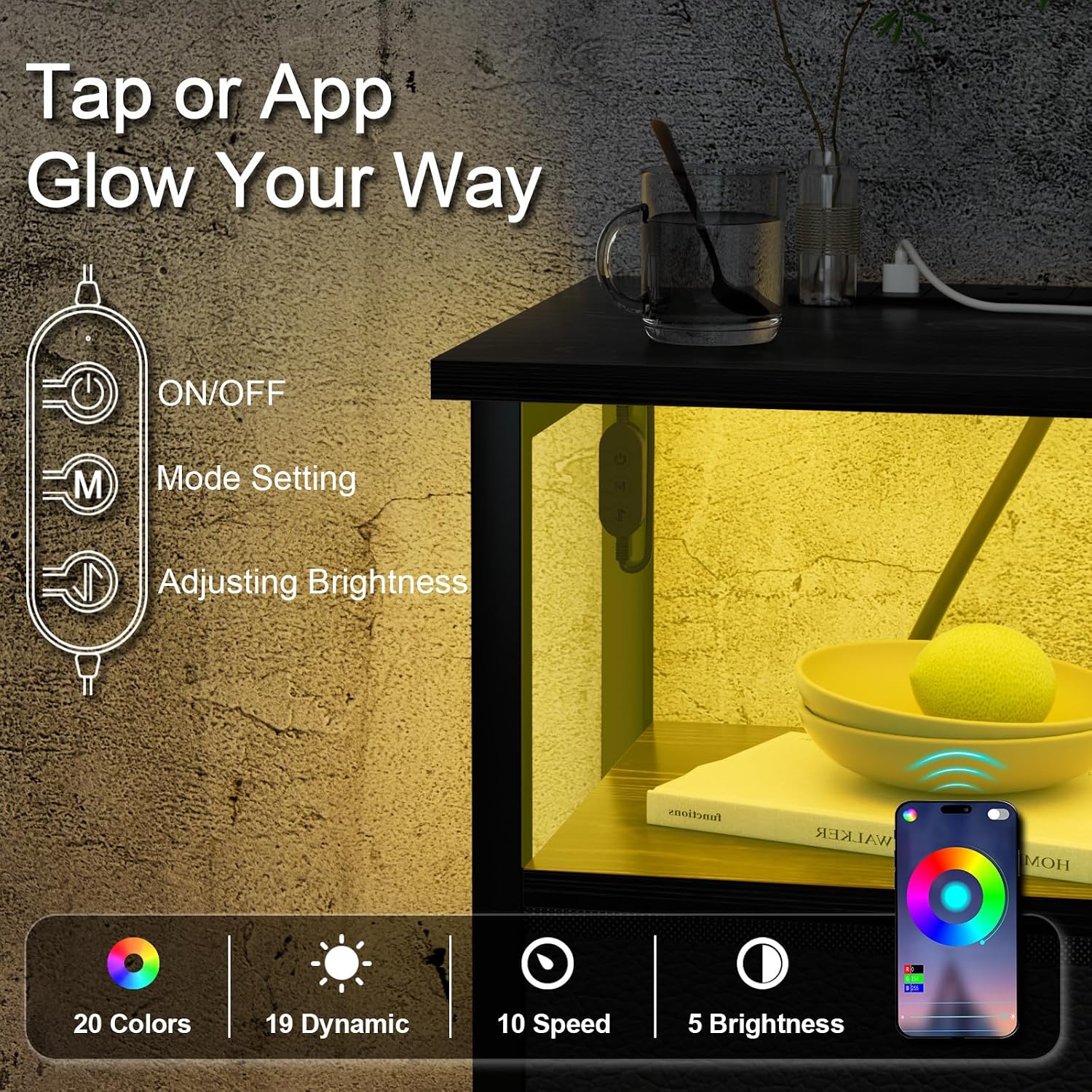 Thumbnail 6 de LOAKEKEL UHETS02BK-1 bedside table with LED