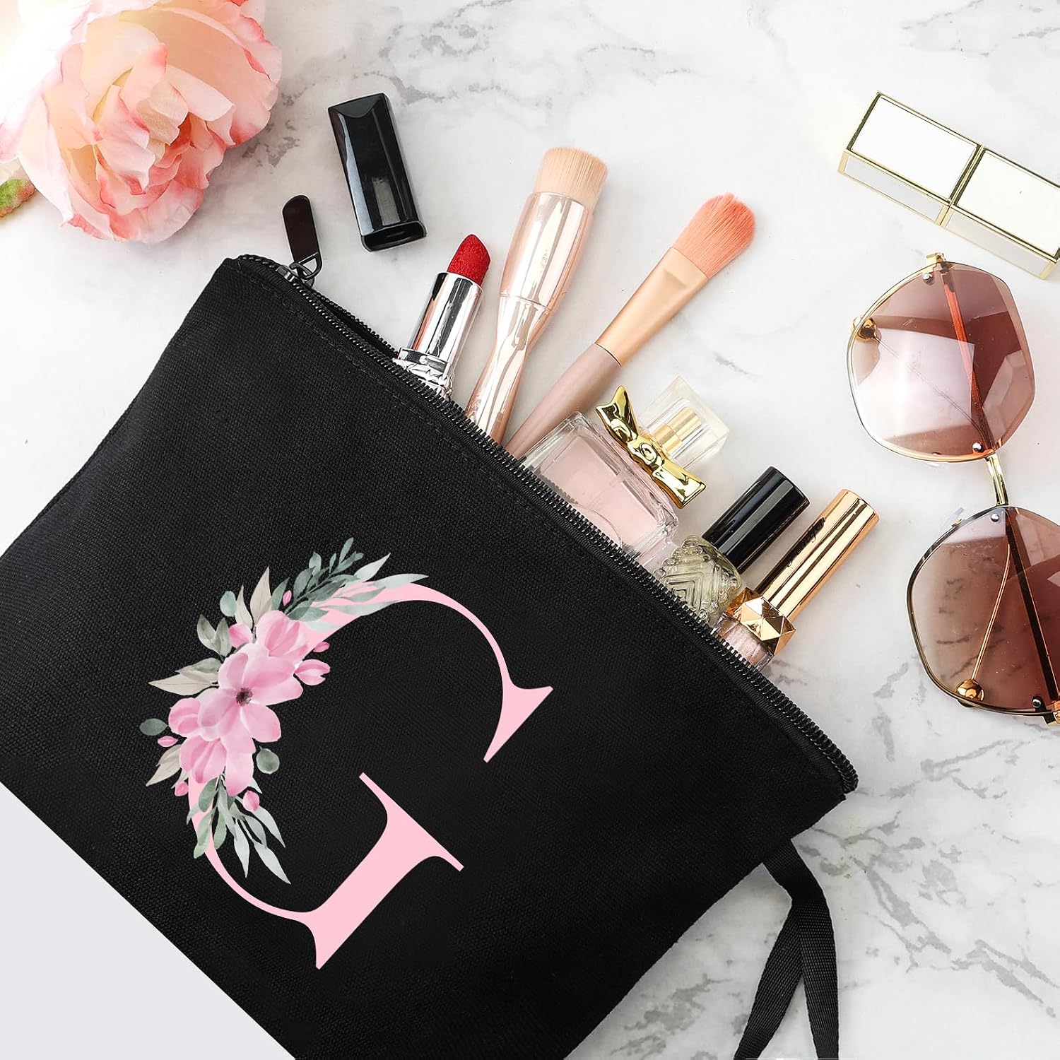 Detalle de Vavabox beauty case personalizzato con iniziali dalla A alla Z (G, 01-Nero)