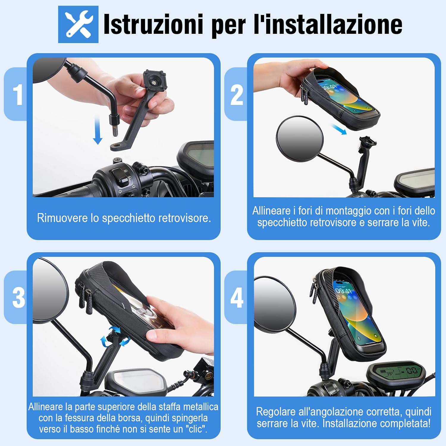 Thumbnail 1 de WACCET Support téléphone moto étanche avec rotation 360° jusqu’à 7,2 pouces (noir)