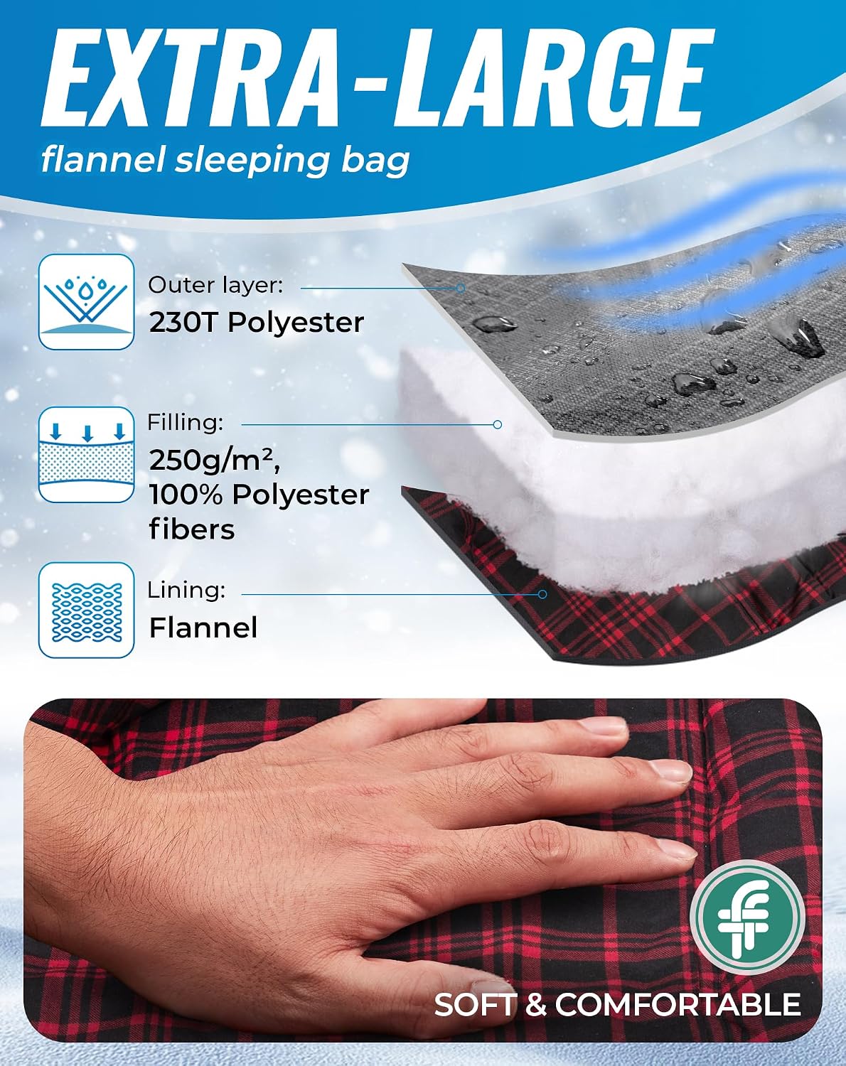Detalle 2 de KingCamp XXL Sleeping Bag for Adults 3-4 Season