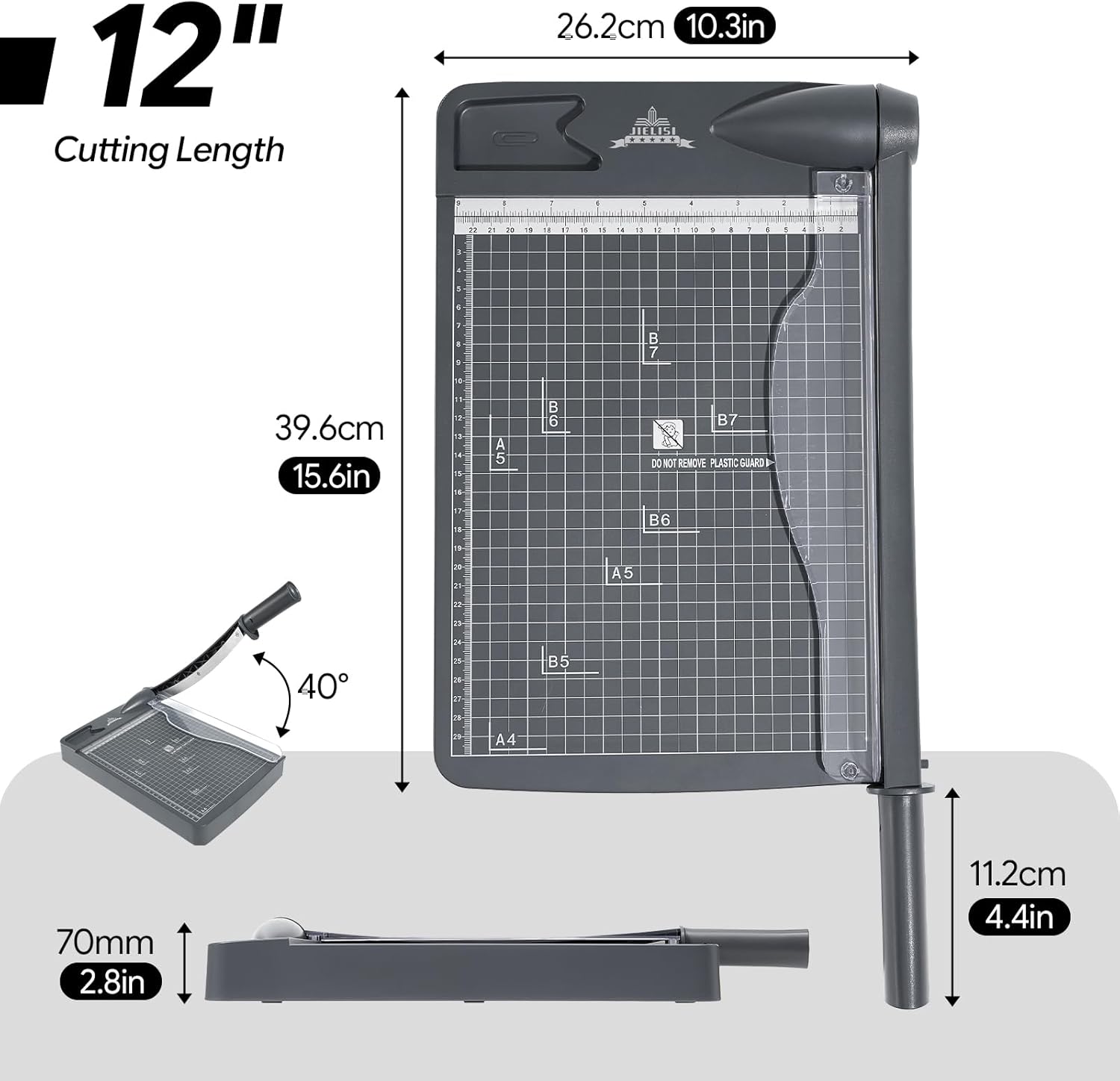 Thumbnail 1 de JIELISI Papierschneider manuell mit Hebel, bis 80 g/m² (A4) & 12 Blatt Schneidleistung – dunkelgrau