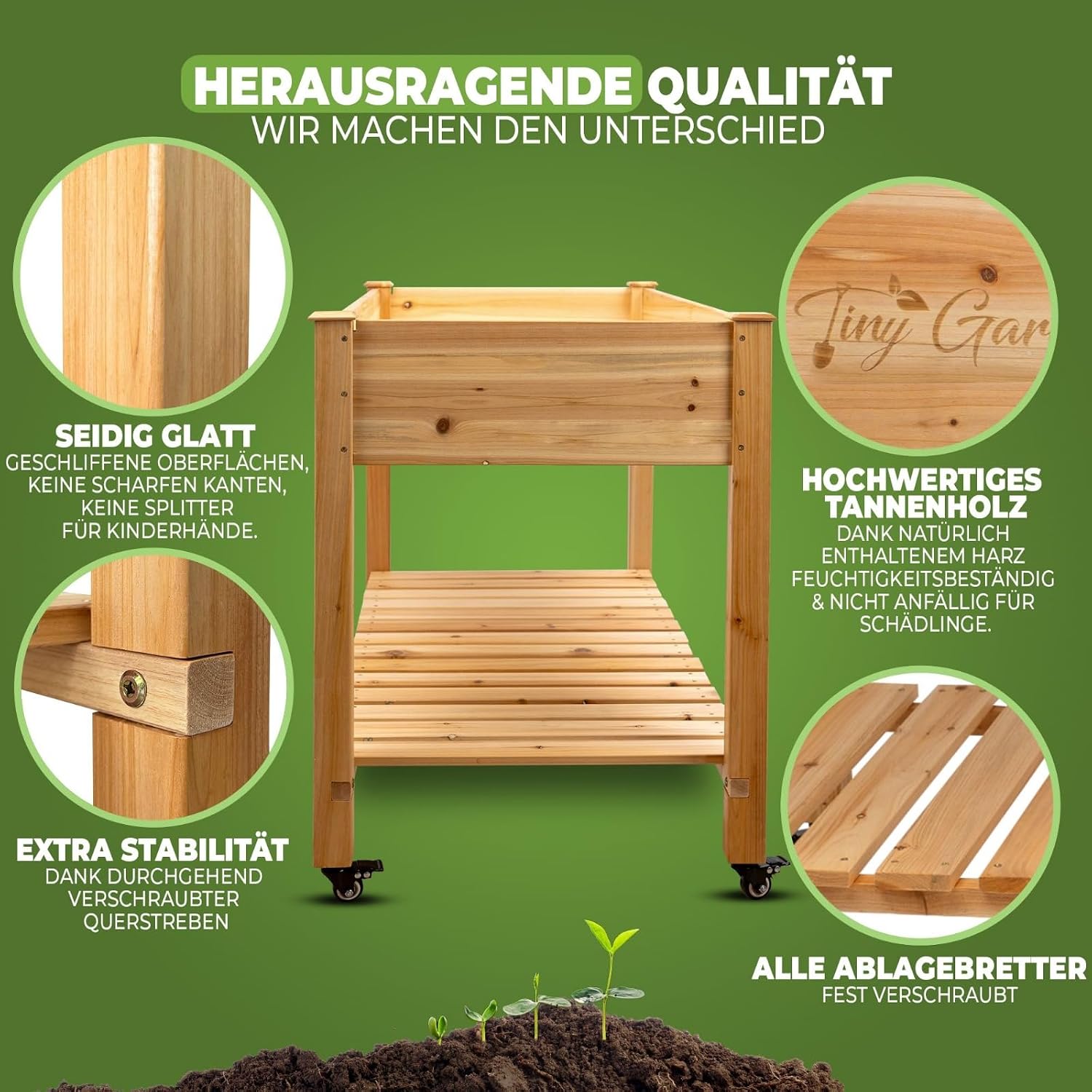 Detalle de Tiny Garden Hochbeet 122x59x81,5 cm